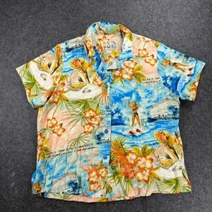Jams World Womens Hawaiian Rayon Shirt Palm Beach Tropical Vacation Blouse M VTG